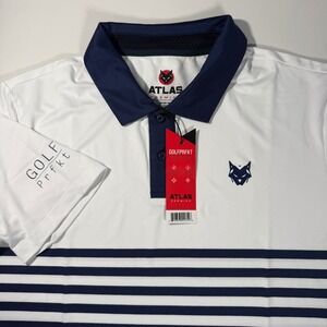 Atlas Premier Golfperfkt Mens Performance Polo Shirt White Navy Striped Large